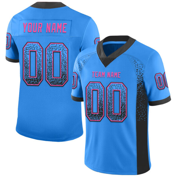 Custom Powder Blue Black-Pink Drift Fashion Football Jersey