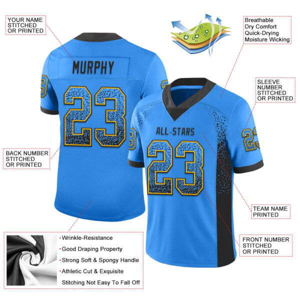 Drift0072-2 Custom Powder Blue Black-Gold Drift Fashion Football Jersey