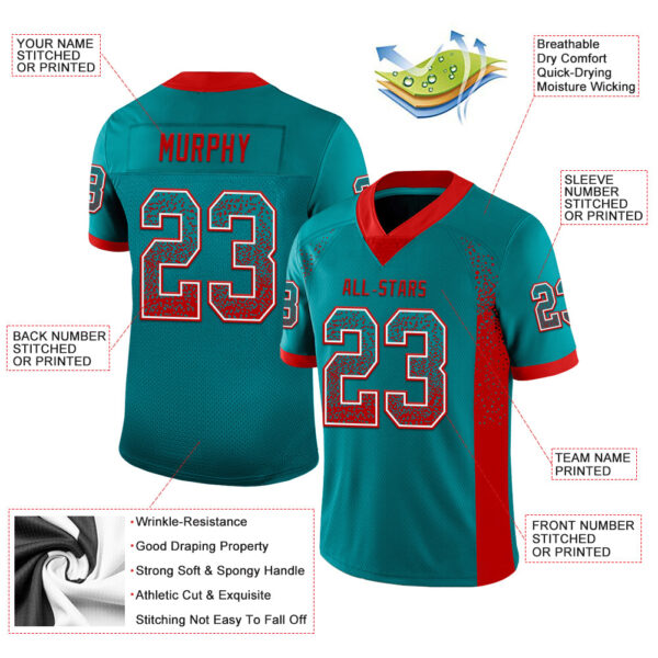 Drift0090-2 Custom Teal Red-White Drift Fashion Football Jersey