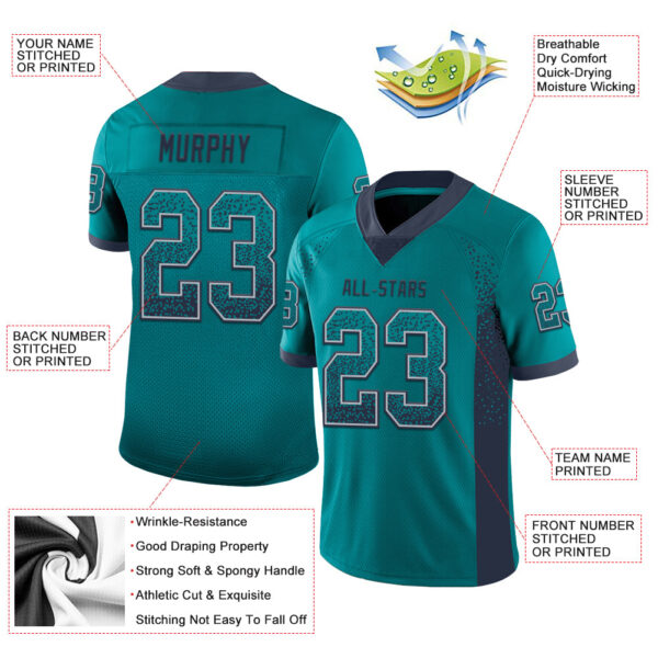 Drift0092-2 Custom Teal Navy-Gray Drift Fashion Football Jersey