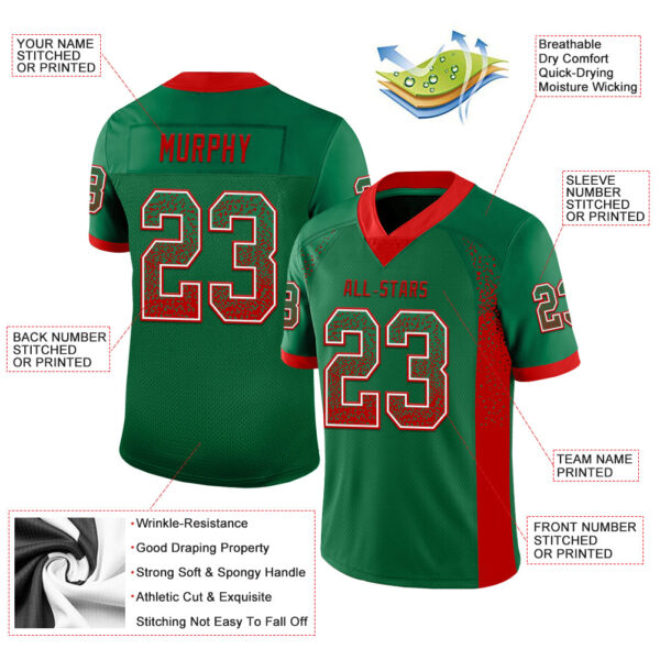 Custom Kelly Green Red-White Drift Fashion Football Jersey