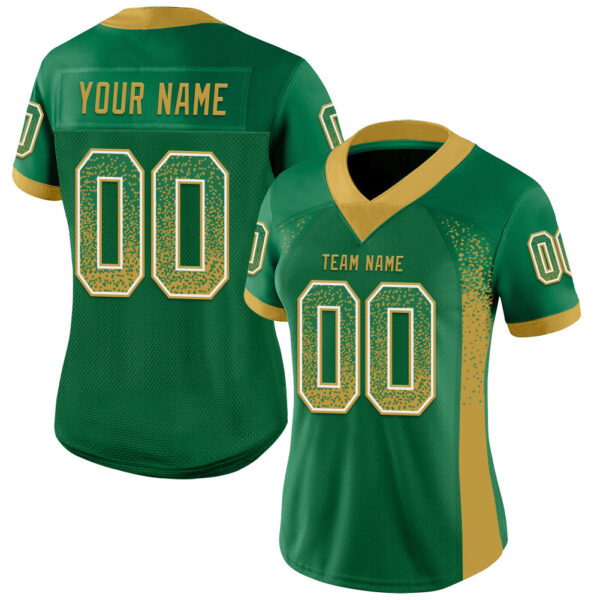 Custom Kelly Green Old Gold-White Drift Fashion Football Jersey