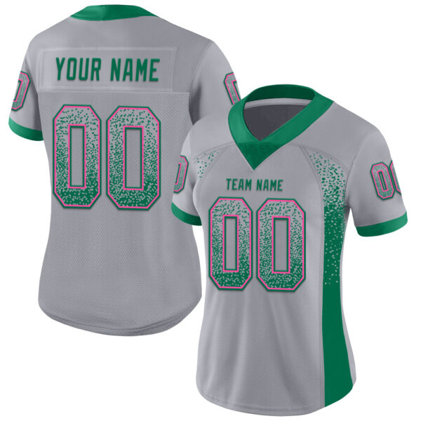 Custom Gray Kelly Green-Pink Drift Fashion Football Jersey