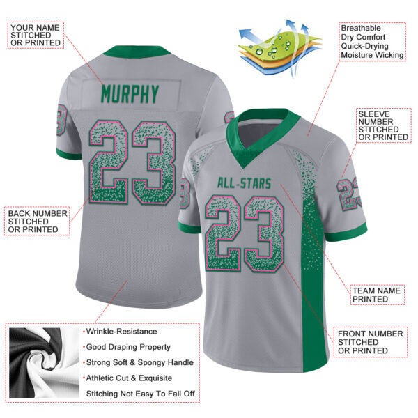 Custom Gray Kelly Green-Pink Drift Fashion Football Jersey