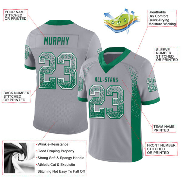 Custom Gray Kelly Green-White Drift Fashion Football Jersey