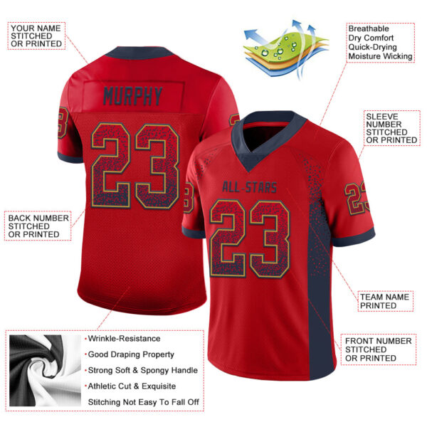 Custom Red Navy-Old Gold Drift Fashion Football Jersey