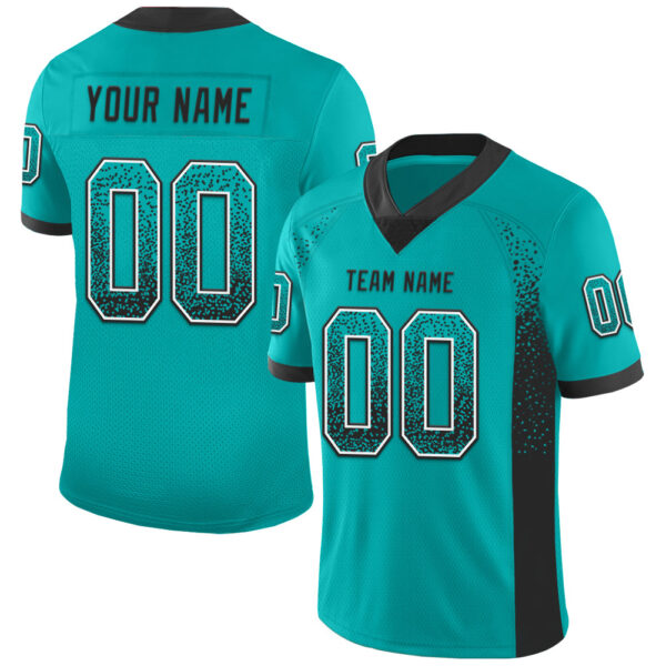 Custom Aqua Black-White Drift Fashion Football Jersey