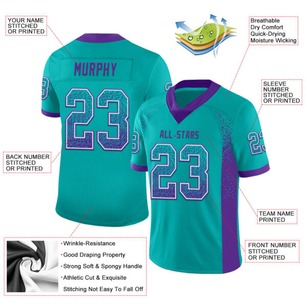 Custom Aqua Purple-White Drift Fashion Football Jersey