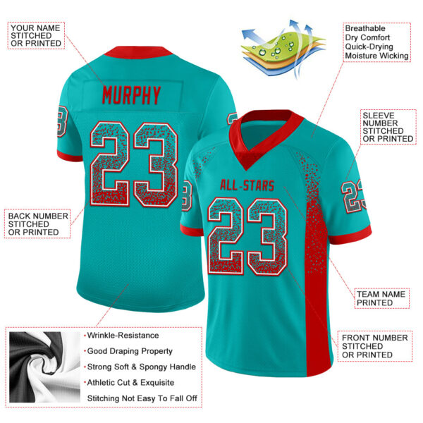Custom Aqua Red-White Drift Fashion Football Jersey