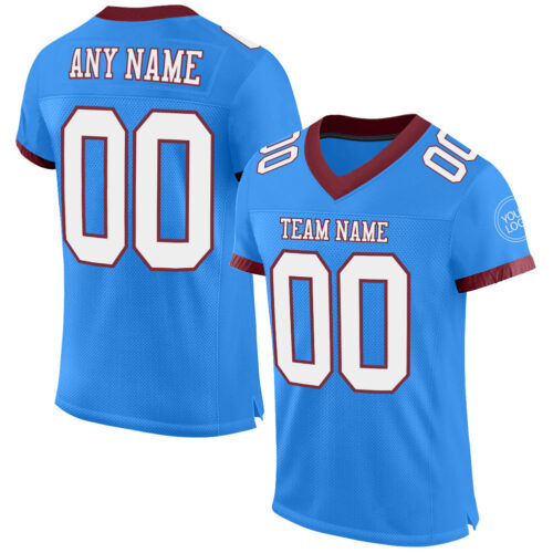 ElectricBlue0039 Custom Powder Blue White-Burgundy Mesh Authentic Football Jersey