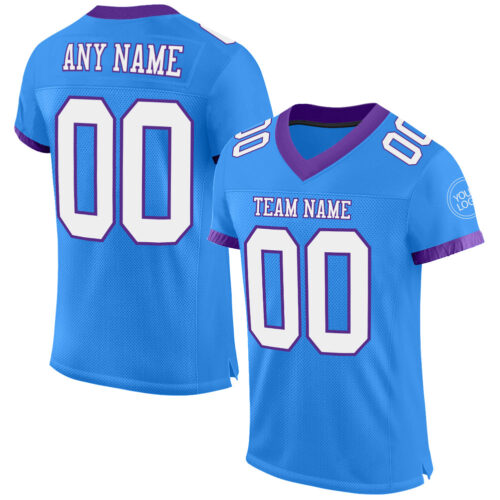 ElectricBlue0041 Custom Powder Blue White-Purple Mesh Authentic Football Jersey