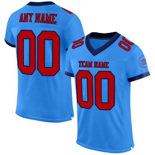 ElectricBlue0045 Custom Powder Blue Red-Navy Mesh Authentic Football Jersey