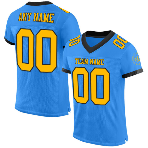 ElectricBlue0046 Custom Powder Blue Gold-Black Mesh Authentic Football Jersey