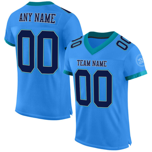 ElectricBlue0047 Custom Powder Blue Navy Gray-Teal Mesh Authentic Football Jersey
