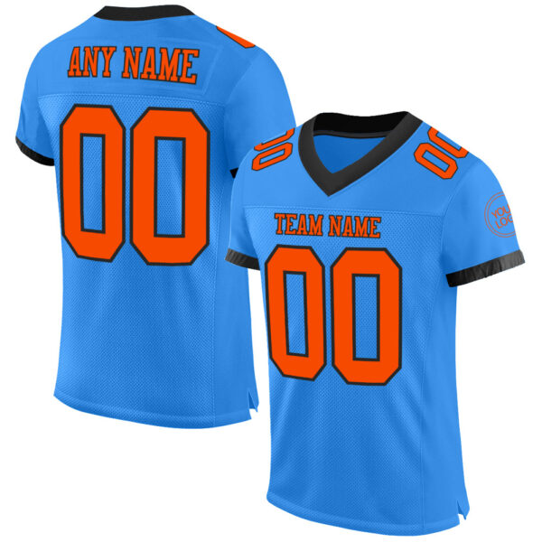 ElectricBlue0048 Custom Powder Blue Orange-Black Mesh Authentic Football Jersey