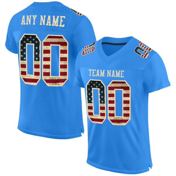 ElectricBlue0049 Custom Powder Blue Vintage USA Flag-City Cream Mesh Authentic Football Jersey
