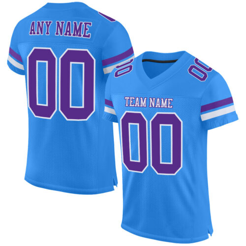 ElectricBlue0052 Custom Powder Blue Purple-White Mesh Authentic Football Jersey