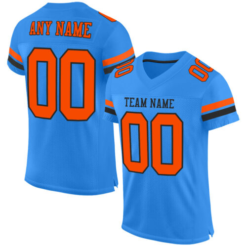 ElectricBlue0053 Custom Powder Blue Orange-Black Mesh Authentic Football Jersey