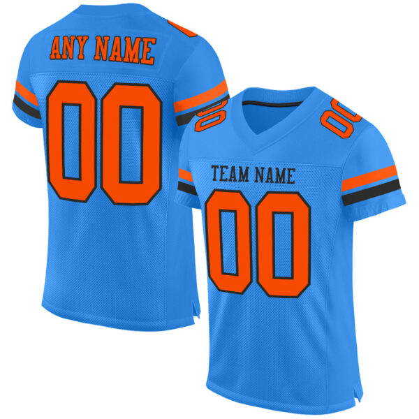 ElectricBlue0053 Custom Powder Blue Orange-Black Mesh Authentic Football Jersey