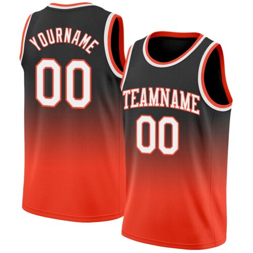 FadeFashion0070 Custom Black White-Orange Authentic Fade Fashion Basketball Jersey