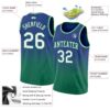 Custom Royal White-Kelly Green Authentic Fade Fashion Basketball Jersey