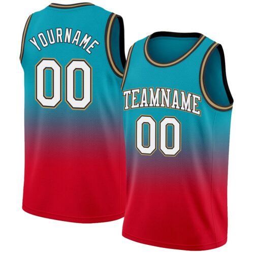 FadeFashion0110 Custom Teal White-Red Authentic Fade Fashion Basketball Jersey