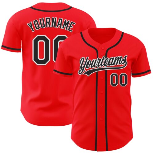 FireRed0005 Custom Fire Red Black-White Authentic Baseball Jersey