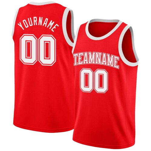 FireRed0028 Custom Fire Red White Authentic Basketball Jersey