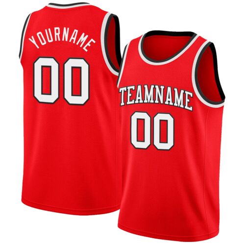 Custom Fire Red White-Black Authentic Basketball Jersey