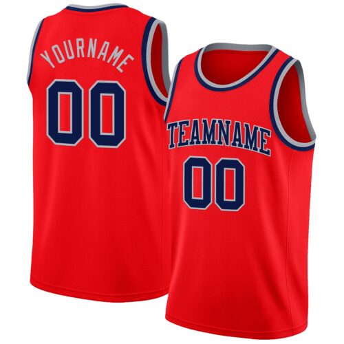 FireRed0032 Custom Fire Red Navy-Gray Authentic Basketball Jersey