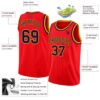 Custom Fire Red Navy-Gold Authentic Basketball Jersey