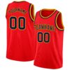 Custom Fire Red Navy-Gold Authentic Basketball Jersey