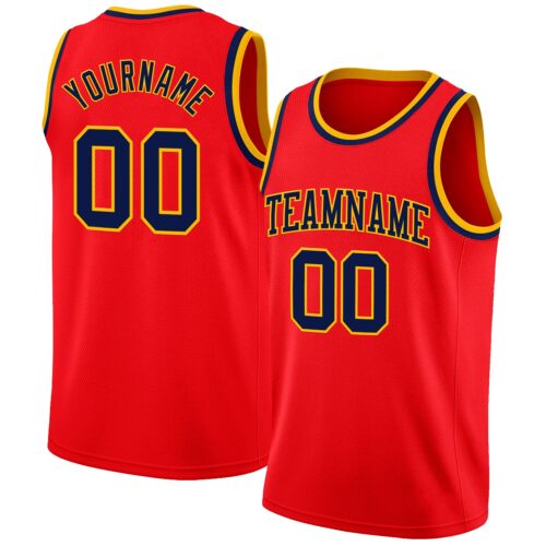 FireRed0033 Custom Fire Red Navy-Gold Authentic Basketball Jersey