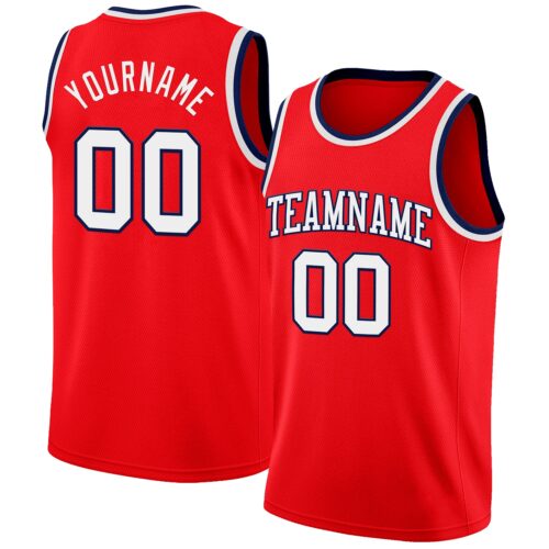 FireRed0036 Custom Fire Red White-Navy Authentic Basketball Jersey