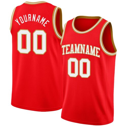 FireRed0042 Custom Fire Red White-Old Gold Authentic Basketball Jersey