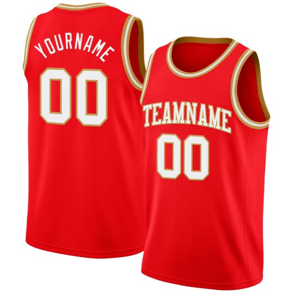 Custom Fire Red White-Old Gold Authentic Basketball Jersey