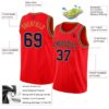 Custom Fire Red Navy-Old Gold Authentic Basketball Jersey