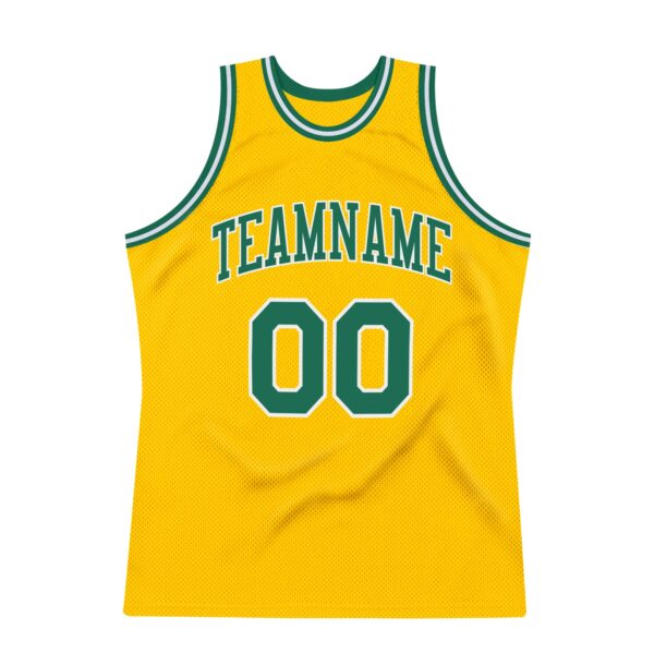 Custom Gold Kelly Green-White Authentic Throwback Basketball Jersey