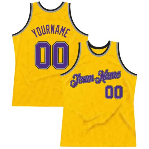 Gold0080 Custom Gold Purple-Gray Authentic Throwback Basketball Jersey
