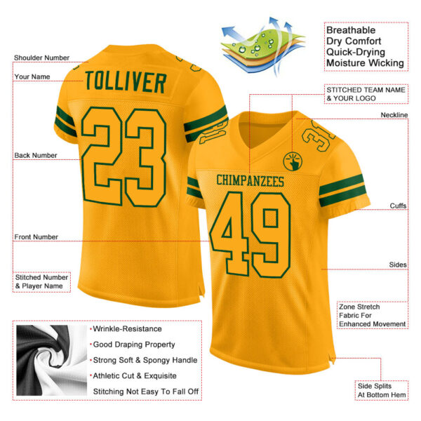 Gold0156-1 Custom Gold Gold-Green Mesh Authentic Football Jersey