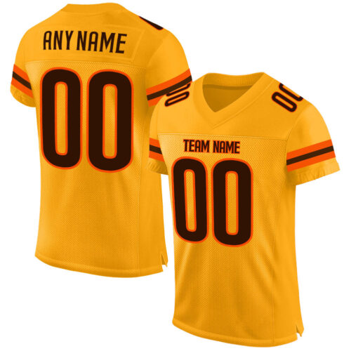 Gold0160 Custom Gold Brown-Orange Mesh Authentic Football Jersey