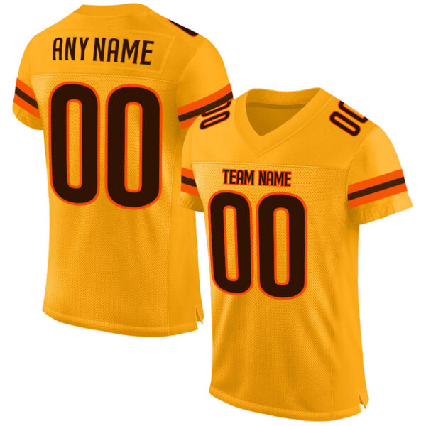 Gold0160 Custom Gold Brown-Orange Mesh Authentic Football Jersey