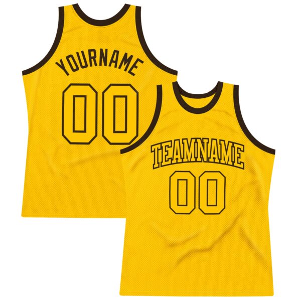 Custom Gold Gold-Brown Authentic Throwback Basketball Jersey