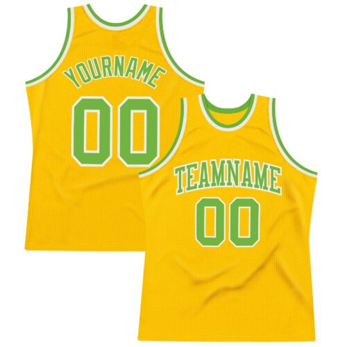 Gold0278 Custom Gold Neon Green-White Authentic Throwback Basketball Jersey