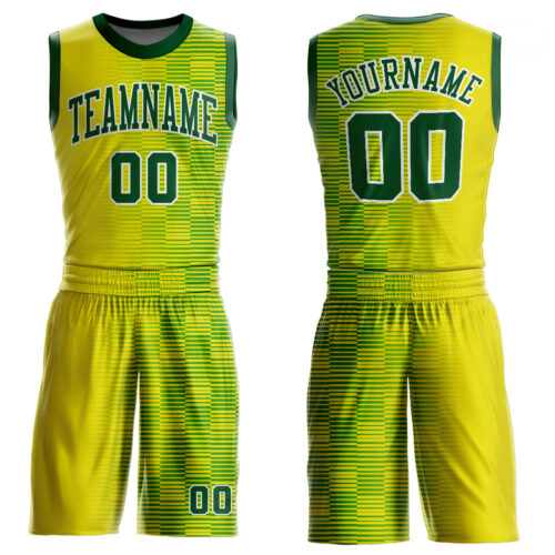 Gold0282 Custom Gold Green-White Round Neck Sublimation Basketball Suit Jersey