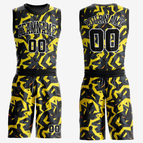 Gold0284 Custom Gold Black-White Round Neck Sublimation Basketball Suit Jersey