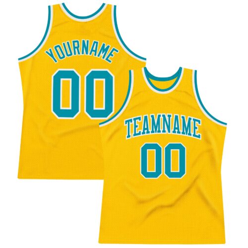 Gold0332 Custom Gold Teal-White Authentic Throwback Basketball Jersey