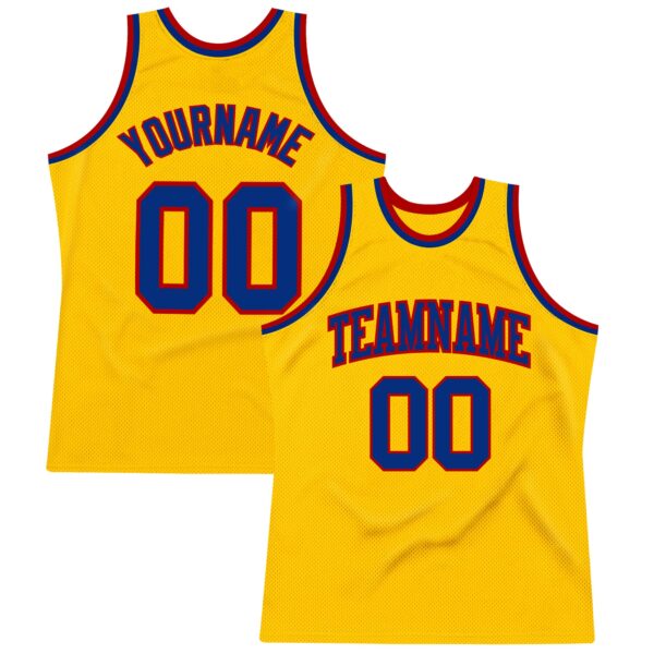 Custom Gold Royal-Red Authentic Throwback Basketball Jersey