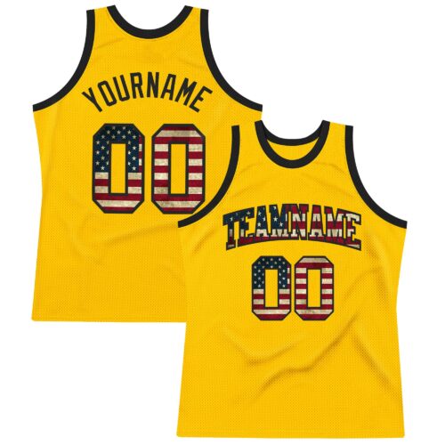 Gold0349 Custom Gold Vintage USA Flag-Black Authentic Throwback Basketball Jersey