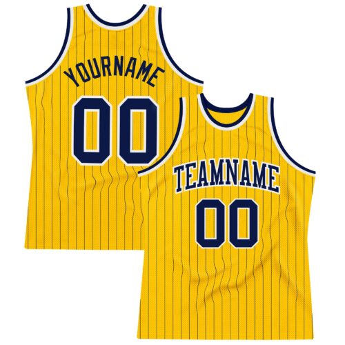 Gold0378 Custom Gold Navy Pinstripe Navy-White Authentic Basketball Jersey